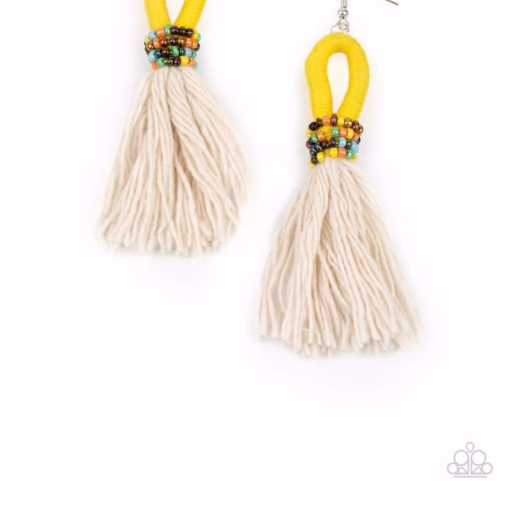 Yellow and Cream Tassel Earrings